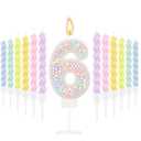 MTLEE Number 6 Birthday Candle with 12 Pcs Spiral Candles for Girls Macaron Pastel Rainbow Unicorn Pink Cake Topper for Sweet Theme Party Decoration