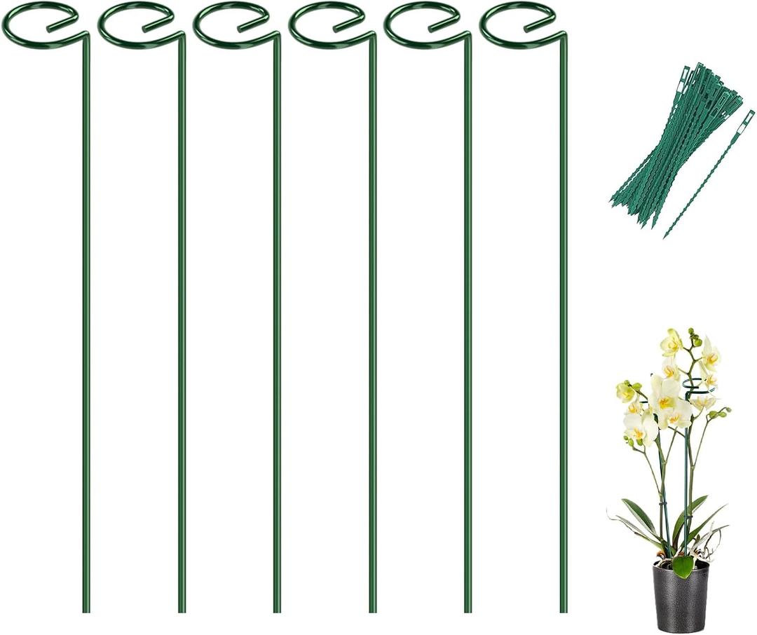 Breeze Touch 6 Pack Plant Stakes, 16 Inch Plant Support Stakes with 15 Twist Ties, Plant Sticks Support, Flower Stakes for Plants Peony, Tomato Seedling, Marigold, Amaryllis, Sapling, Coreopsis