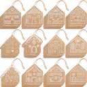 120 Pcs Christmas Gingerbread House Gift Tags with String Christmas Tree Hanging Ornaments Gingerbread House Kraft Paper Labels Goodie Bags Tags for DIY Present Wrapping Holiday Decorations