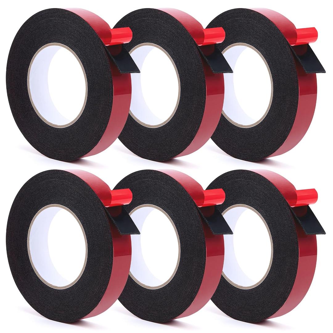 Strong Double Sided Tape Heavy Duty - 6 Pack 1 x 15 Flexible Double Sided Foam Tape for Automotive Use with Durable Adhesion, Applicable for Ceramic Tiles, Marble, Wood, Glass, Plastics, Metal