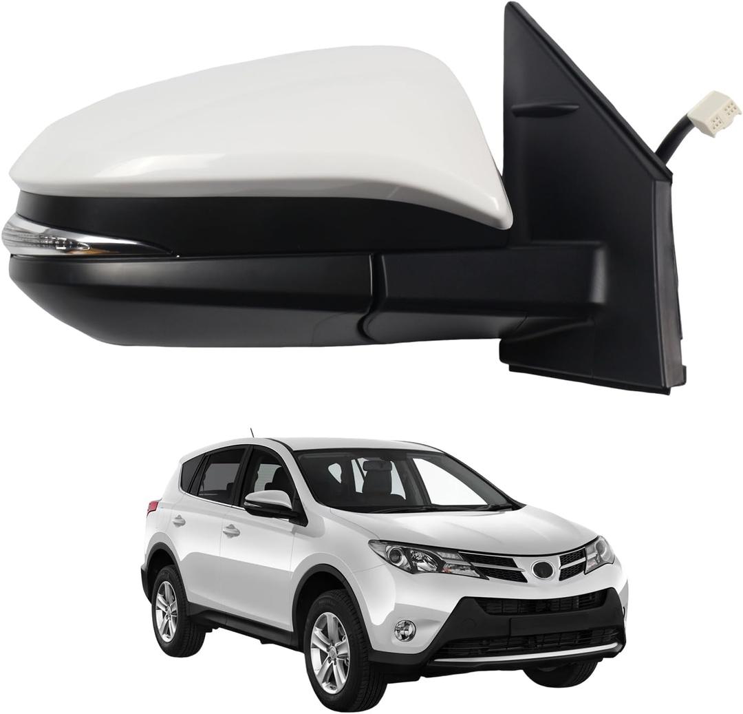Side Mirror for Toyota RAV4 2013 2014 2015 POWER+LAMP+HEAT+BSM-8Pins, Right Passenger Side,replace for Partslink #TO13213111, White RH