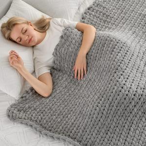 Maetoow Tighter Version Chenille Chunky Knit Blanket Throw 4050 Inch, Handmade Warm & Cozy Blanket Couch, Bed, Home Decor, Soft Fleece Banket, Boho Thick Blankets and Giant Yarn ThrowsLight Grey