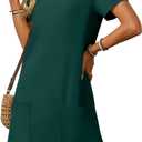 AlvaQ Womens Solid Color Casual Summer Square Neck Short Sleeve Mini Dresses with Pockets (Green, XXL)
