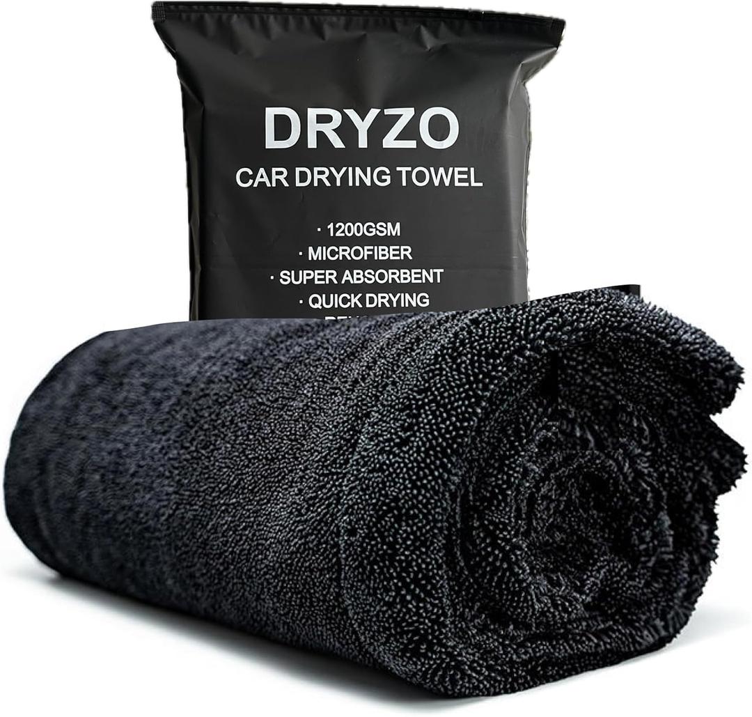 DRYZO Microfiber Towel for Drying Cars - 24"x36" Jumbo Size, 1200 GSM Ultra-Thick, Scratch-Free & Super Absorbent, Zero-Lint Cloth for Car, Truck & SUV Pro Detailing - Dries Entire Vehicle in One Pass
