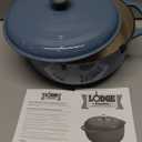 Lodge 7.5 Quart Enameled Cast Iron Dutch Oven with Lid – Dual Handles – Oven Safe up to 500° F or on Stovetop - Use to Marinate, Cook, Bake, Refrigerate and Serve – Storm Blue