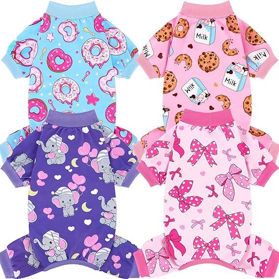 XPUDAC 4 Pieces Dog Pajamas Soft Strechy Puppy Onesies Pet Clothes for Small Medium Dogs Boy Girl Cat Pet Outfit, 153-M