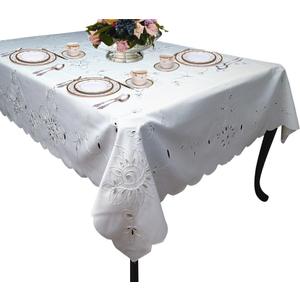 Violet Linen Rivierra Embroidered Design Tablecloth Size: 140" W x 70" D, Color: White