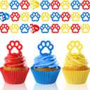 Teenyyou 48 Pcs Paw Dog Cupcake Rings Toppers Decorations Orange Blue Red Yellow Paw Dog Theme Birthday Cupcake Rings Decorations for Puppy Baby Shower Party Supplies(Bright Colors)