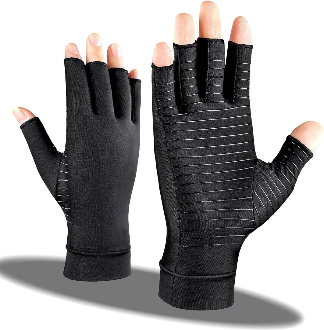 Arthritis Pain Relief Gloves for Women and Man, Copper Compression Gloves for Carpal Tunnel Pain Relief, Fingerless Arthritis Gloves for Rheumatoid, Tendonitis, Swelling (1 Pair, Small)