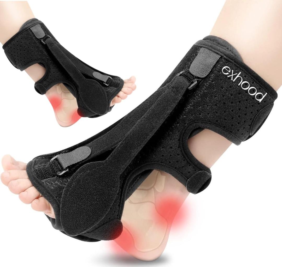 2PCS Upgraded Plantar Fasciitis Night Splint, 3 Adjustable Straps Plantar Fasciitis Relief Braces for Achilles Tendonitis, Foot Drop & Heel Spur Pain Relief Day & Night (Black)