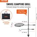 VEVOR Swivel Campfire Grill, Fire Pit Grill Grate over Fire Pits, Heavy Duty Steel Grill Grates, 360 Adjustable Open Fire Outdoor Cooking Equipment, Portable Camp Fire Racks for Camping Outdoor BBQ