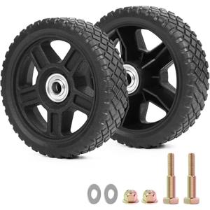 6 Inch Lawn Mower Wheels Kits Universal 6" Push Mower Wheels with 1/2" Bearing, Bolts & Nuts, Plastic Replacement Tires for Most Standard Garden Tiller, Pressure Washer, Handtruck, 2 Pack