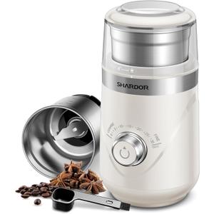 SHARDOR Electric Super Silent Blade Coffee Grinder, Timed Grind Control Rotary Knob, Adjustable Coarse to Fine for Coffee Beans, Spices & Herbs, with 1 Removable Stainless Steel Bowl, Cream