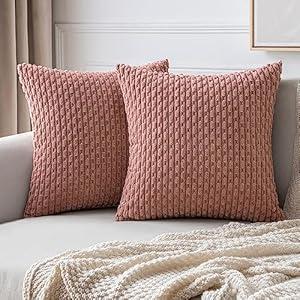 MIULEE Pack of 2 Valentines Day Decorative Throw Pillow Covers 18x18 Inch Soft Boho Striped Textured Pillow Covers Modern Farmhouse Home Decor for Couch Bed Sofa Living Room Blush Pink