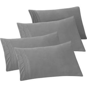 Elegant Comfort 4-PACK Solid Pillowcases 1500 Premium Hotel Quality Microfiber - Smooth Weave, Wrinkle and Stain Resistant, Easy Slip-On, 4-Piece Set, Standard/Queen Pillowcase, Gray