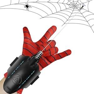 QGHZA Upgraded LED Spider Web Shooter, 8ft Range Wrist Launcher with Remote Rope Action & Glow, Superhero Role Play Gear for Kids, Can Grab Small Objects