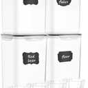 M MCIRCO Extra Large 7qt / 6.5L/220oz Tall Food Storage Containers, WIDE & DEEP, 4-Piece Plastic Airtight Kitchen Pantry Storage Containers for Flour, Sugar, with 4 Measuring Cups,20 Labels