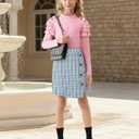 Girls Clothes Skirt Set 2 Piece Ruffle Sleeve Shirts and Plaid Skirts Fall Winter Outfits (11-12 Years, Pink & Plaid Blue)