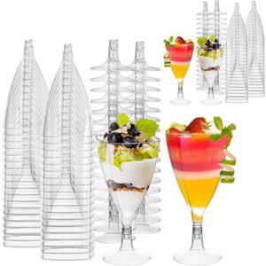 APACALI 100PCS Plastic Wine Glasses 7oz Disposable Champagne Glasses With Stem, Clear Cocktail Glasses Disposable Wine Mousse Cups Dessert Cups for Party Weddings, Birthdays, Catering, Picnics