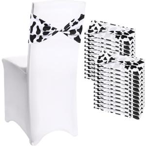 Newwiee 24 Pcs Cow Stripe Chair Sashes Spandex Cow Chair Bands Animal Print Elastic Chairs Sashes Bow Polyester Bands Ties Without Buckle for Animal Safari Jungle Theme Party Birthday Decor