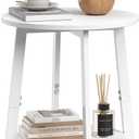 sthmec Side Table, Small Round End Table with Storage Shelf for Small Space, 2-Tier Small Bedside Table Sofa Couch Table, Round Accent Table Nighstands for Living Room, Bedroom, White