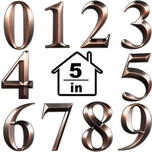 Jetec 10 Pcs House Numbers 3D Door Mailbox Numbers 0-9 Self Adhesive House Door Street Address Stickers for, Apartment, Office, Hotel Room, Mailbox Signs(5 x 3.15 Inches,Coppery)