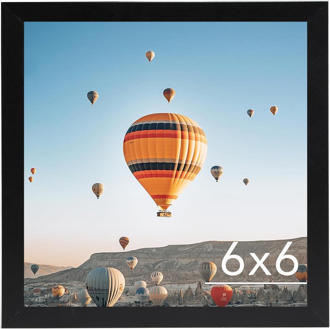 JCJMY 6x6 Picture Frame Black for Wall Hanging or Tabletop, Wall Mounting Horizontally or Vertically, 6 x 6 Square Wall Gallery Poster Photo Frame with Shatter Resistant Plexiglass, Black