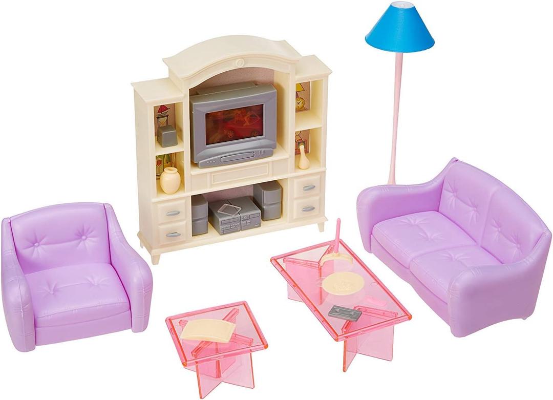 24012 Dollhouse Furniture, Living Room with TV/DVD Set and Show Case Play Set