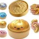 Dumpling Squishy, New Mystery Glitter Dumpling Squishies with Steamer, Sensory Squeeze Toy for Stress Relief, Soft Decompression Dough for Adults Office and Home Use (Gold)