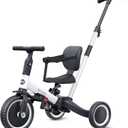 newyoo Toddler Bike, 4 in 1 Tricycles for 1,2,3 Year Olds, Balance Bike, Birthday Gift and Toy for Boys and Girls, Kids Tricycle with Parent Steering Push Handle, Removable Pedals, White, TR007