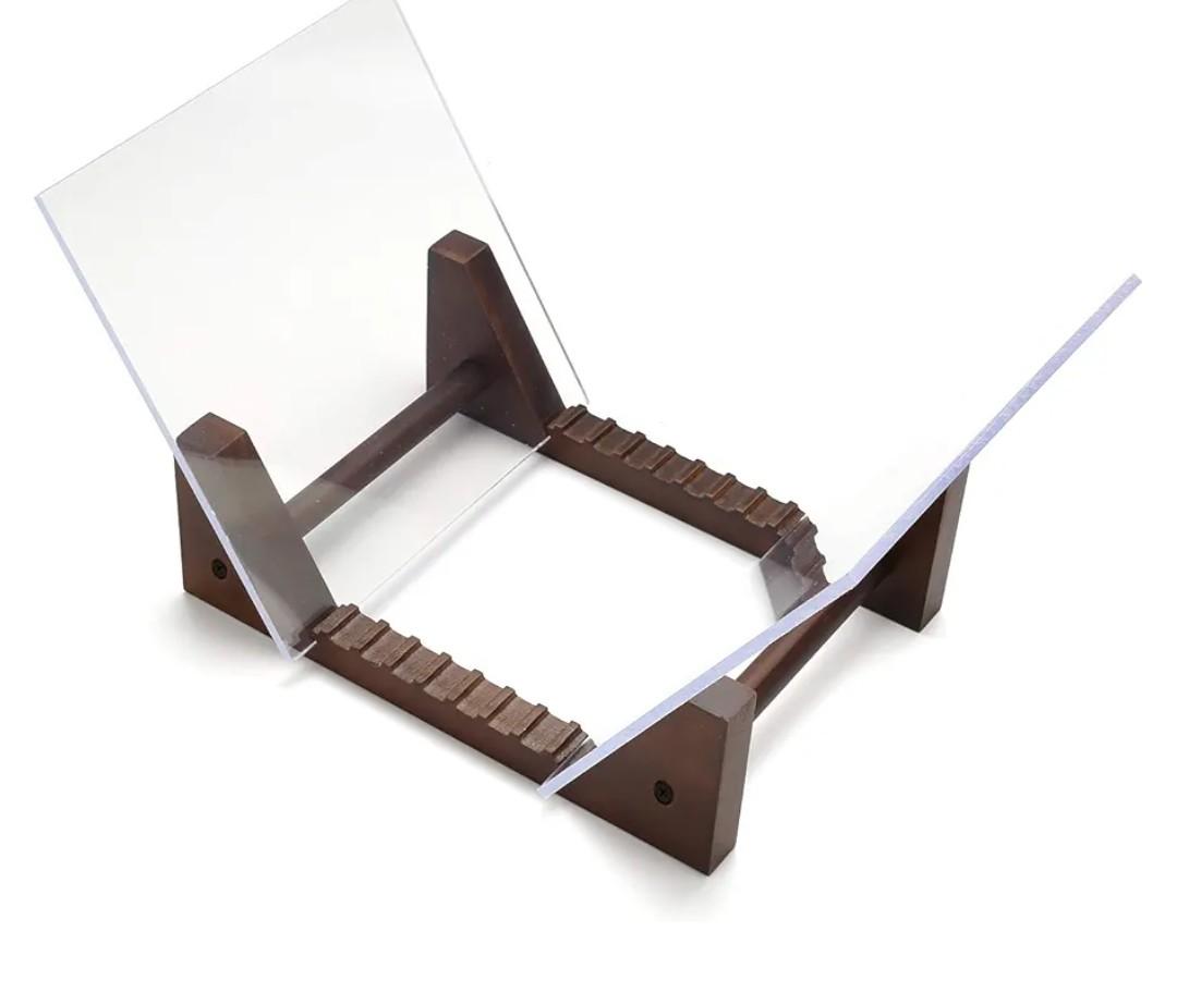 EXREIZST Vinyl Record Storage Holder - Record Holder Rack Unit - Store and Hold Magazines Albums Display Stand - Solid Pine Wood with Crystal Clear Acrylic, Brown - Medium