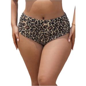 Verdusa Women's Leopard Print Bikini Bottoms Drawstring Ruched Swim Briefs (Medium, Brown)