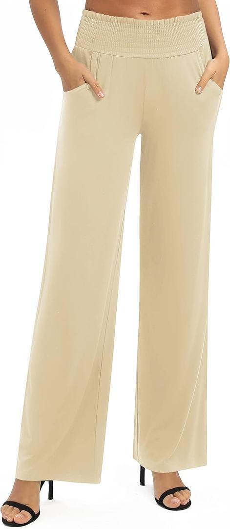 EXCHIC Women's Loose Straight Leg Palazzo Pants High Elastic Waist Causal Trousers with Pockets, XL