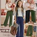 LessonZoo 3 Pack Girls Wide Leg Sweatpants Drawstring Baggy Pants Teen Girls Athletic Joggers Pants with Pockets 5-14Y(Army Green, Navy Blue, Black,9-10 Years)