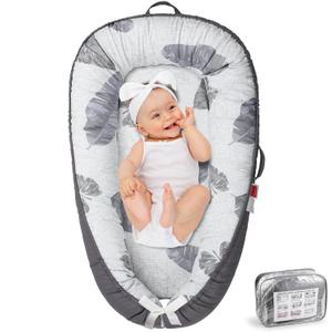 Baby Lounger - Baby Lounger for Newborn 0-24 Months, Breathable & Soft Baby Nest, Portable and Lightweight Infant Lounger for Home and Travel, Ideal Newborn Babies Essentials Baby Shower Gifts (Grey Leaves)