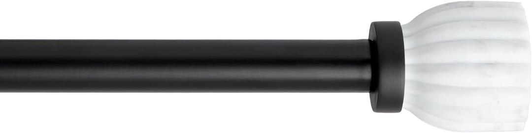 TOWN & COUNTRY LUXE Marbled Flute Single Indoor Curtain Rod and Finial Set, Natural Marble Stone Look, Easy Install Wall Mount, Matte Black, Adjustable 66”-120”
