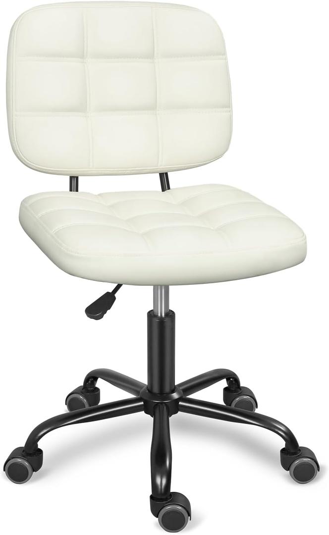 ERGOSEAT Armless Home Office Desk Chair with Wheels, Modern Ergonomic Drafting Rolling Chair with 360 Swivel Wheels,Height Adjustable Computer Task Chairs for Small Space, White