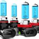 Upgraded 100W Halogen Headlight Bulbs Fit for Toyota Prius 2010-2015,Ford F150 2015-2023 Lights bulb,9005 High Beam + H11 Low Beam,6000K White Bright,300% Brightness,Plug N Play,Pack of 4