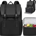 BERTASCHE Lunch Backpack, Laptop Backpack 17.3 inch w/Insulated Cooler Lunch box for Men Women, Vintage Work Backpack for College Business Commuter Travel (Black)