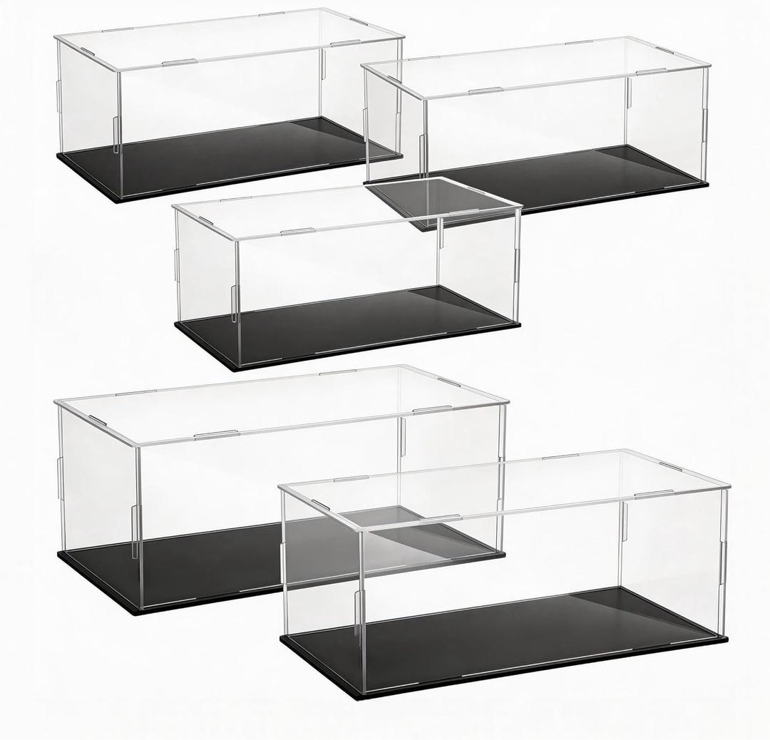 5 PCS Acrylic Display Case for 1: 24 Scale Clear Display Boxes with Plastic Base, Model Showcase & Storage Organizer