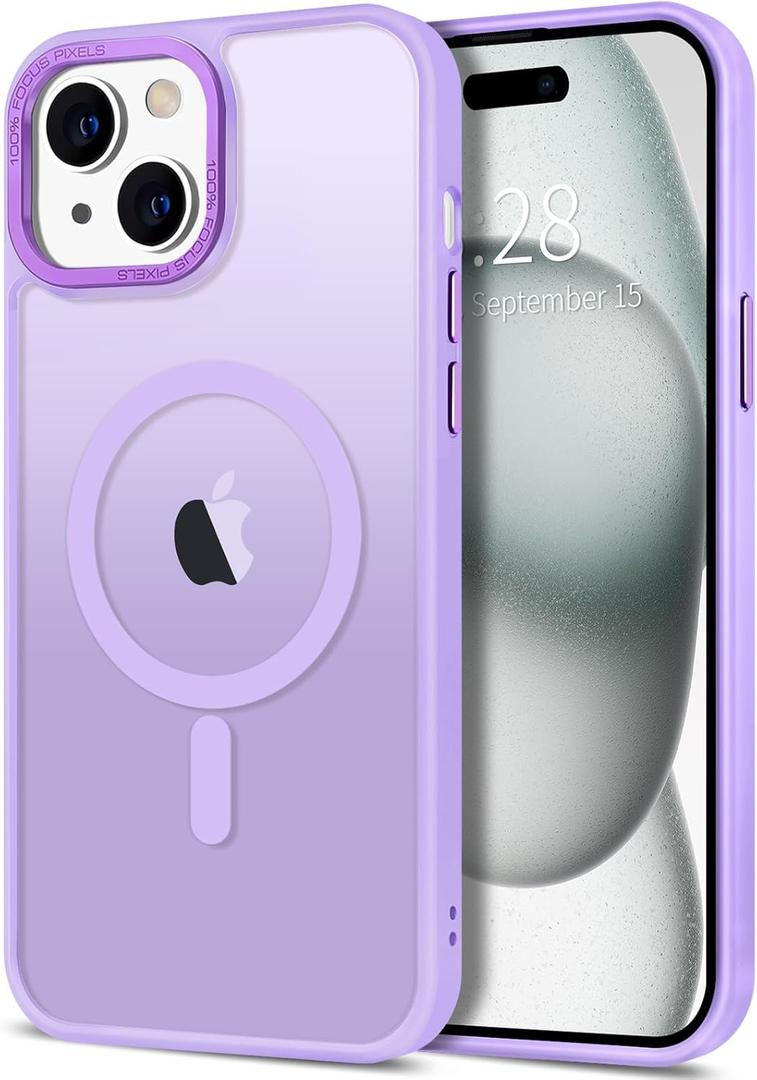 4 x Hython Case for iPhone 15 Plus Case Magnetic Translucent Matte Phone Cases 6.7" [Compatible with MagSafe] Thin Slim Fit Shockproof Bumper Hard Protective Cover for Women Men Girls, Light Purple