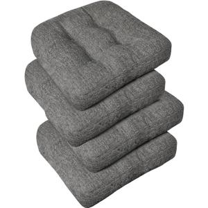 Downluxe Chair Cushions for Dining Chairs 4 Pack, Tufted Indoor Chair Pads with Non-Slip Bottom, U-Shaped Kitchen Chair Cushions, 17"x17"x4", Dark Grey