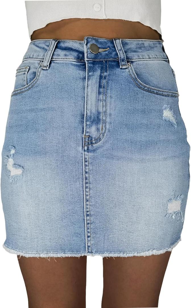 Denim Skirt Women Trendy High Waisted Summer Jean Skirts (X-Large, Mini-lightblue)