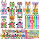 Valentines Day Gifts for Kids, 32 Pack Mini Bubble Wands with Greeting Cards Valentines Animal Themes for Kids, Valentine's Day School Prizes Party Favor, Classroom Exchange Gifts