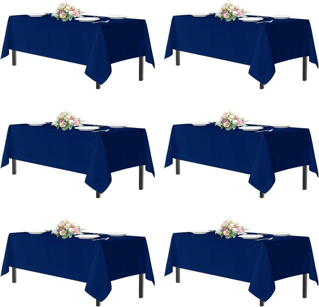 sancua Navy Blue Tablecloths for 6 Foot Rectangle Tables, 6 Pack - 60x102 Inch - Washable Fabric Cloth Table Cloth, Reusable Polyester Table Covers for Wedding Party, Banquet, Independence Day