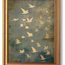 Vintage Gold Framed Wall Art Flying Bird Pictures Wall Decor 12x16 Inch | Modern Abstract Landscape Paintings, Nature Canvas Prints, Minimalist Artwork for Bedroom Living Room Bathroom Hallway