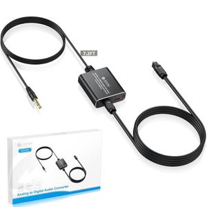 eSynic Portable 3.5 mm to Optical Audio Cable Converter-Aluminum Alloy Housing-Easy to Setup-7ft Long Analog to Digital Audio Adapter from Laptop/Gaming Consoles to Optical Soundbar-Not Bidirectional
