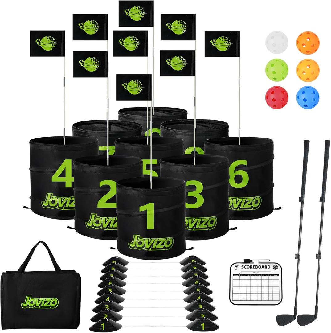 Golf Chipping Game with 2 Retractable Clubs & 9 Holes, Portable Golf Set for Adults Kids, Outdoor Indoor Sports Practice Toy Gift for Family Play Yard, Backyard, Lawn, Beach