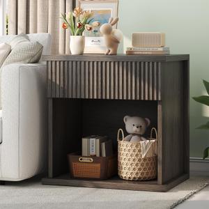Fluted Nightstand, 22.8" Wide Nightstands with Drawer Storage Large Wood BedsideTable Night Stand for Bedroom, Grey Oak (1pc)