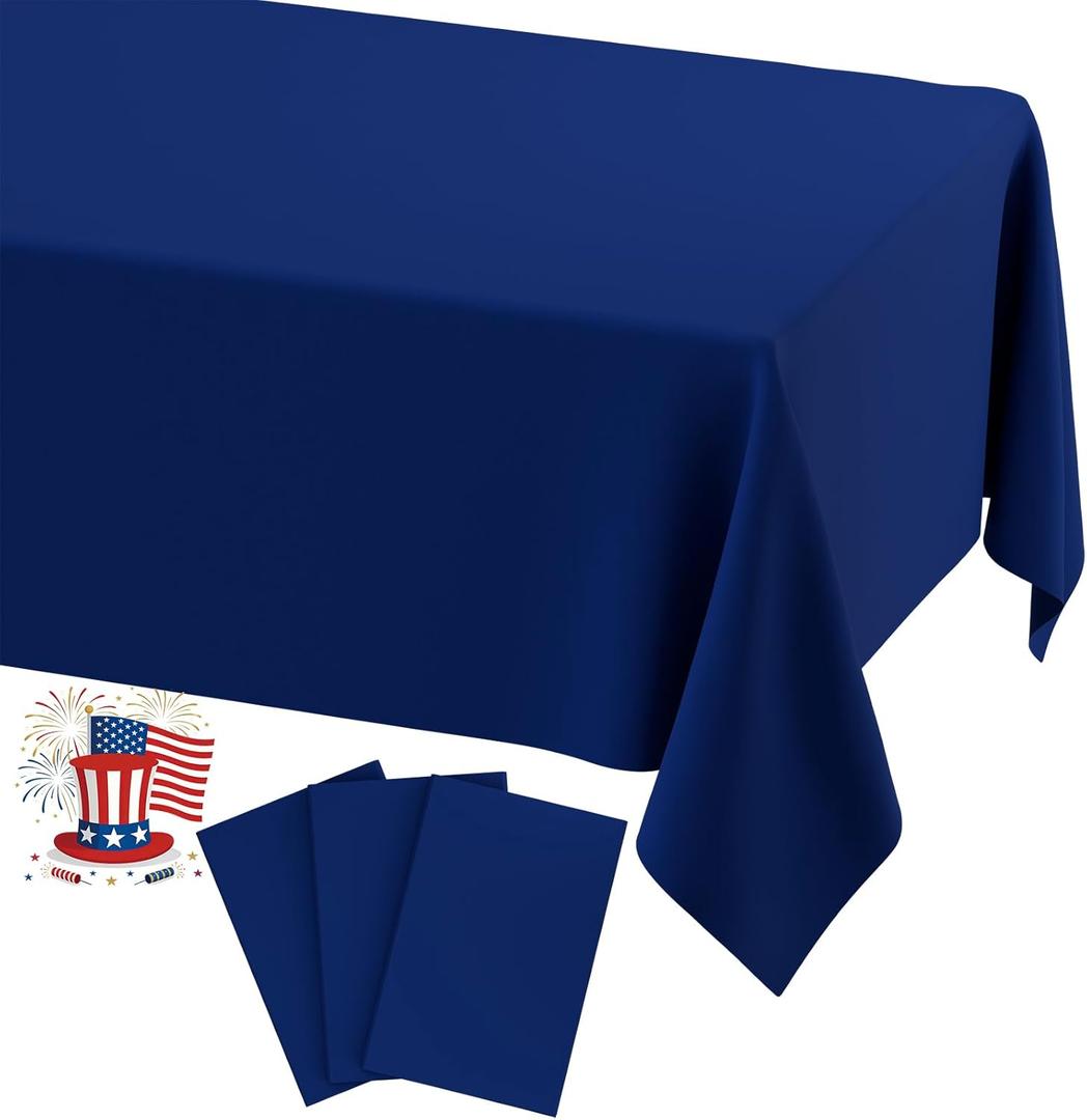 Smiry Disposable Table Cloth 3 Pack, 54 x 132 Inch Waterproof Plastic Tablecloth, Decorative Rectangle Table Covers for Party, Birthday, Picnic, Navy